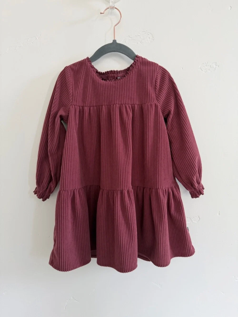 Modern Moments Girls' Burgundy Corduroy Long-Sleeve Tiered Dress